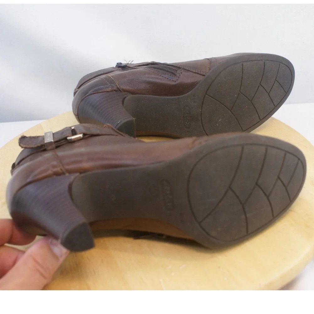 Nurture Hunter Brown Leather Ankle Boots‎ Buckle Zip Booties Womens 6.5M